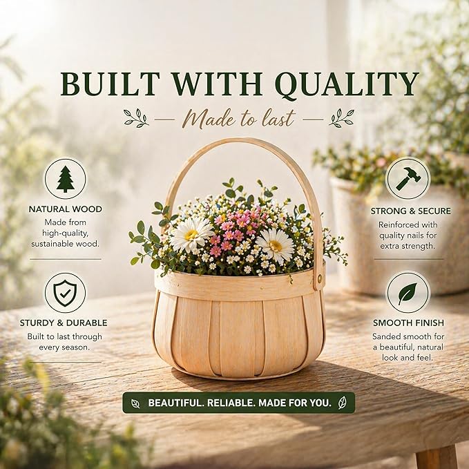 Small Round Natural Woodchip Wooden Decorative Storage Basket with Handle
