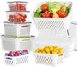 KEMETHY 5 Pack Fruit Storage Containers for Fridge with Removable Colanders - Food Storage Containers with Lids, BPA-Free Produce Containers Keep Fruits, Vegetables, Berry, Meat Fresh Longer
