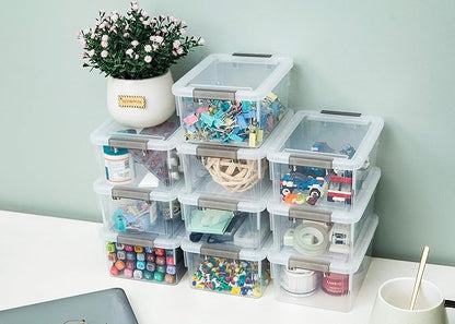 Citylife 1.3 QT 6 Pack Small Storage Bins Plastic Storage Container Stackable Box with Lids for Organizing, Clear White