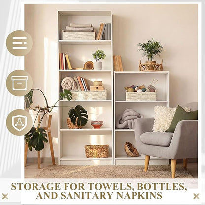 Boao 3 Pcs Boho Storage Wicker Baskets Handmade Woven Decorative Paper Rope Baskets for Organizing with Handle Countertop Toilet Paper Storage Container for Toilet Tank Top (Beige,Rectangle)