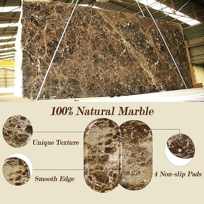 YMXYJM Genuine Real Natural Marble Tray for Bathroom, Luxury Dark Brown Stone Vanity Tray, Decorative Oval Trays for Countertop Storage, Vanity, Dresser, Kitchen, Home Decor, 11.8" x 6", Brown