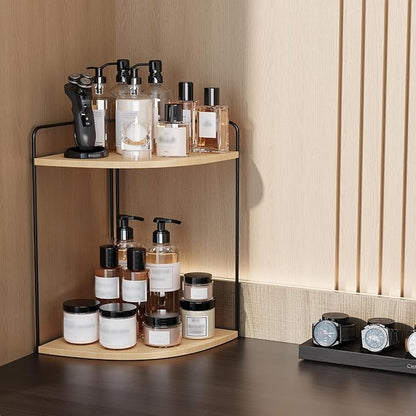 Forest Angle Bathroom Counter Organizer,Countertop Organizer,Vanity Organizers,Bathroom Storage,Bathroom Sink Caddy,Counter Shelf,Corner Counter,Corner Shelves(Black-Burlywood)