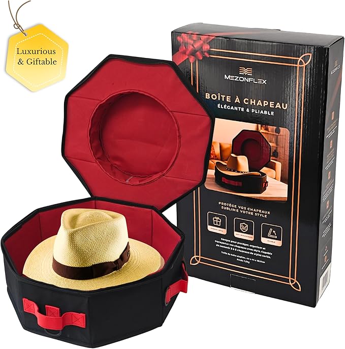 | Premium Foldable & Lightweight Hat Box – Western & Fedora Storage – Water-Resistant Oxford Travel Case – Reinforced Lid – Ideal Gift for Holidays, Birthday & Christmas