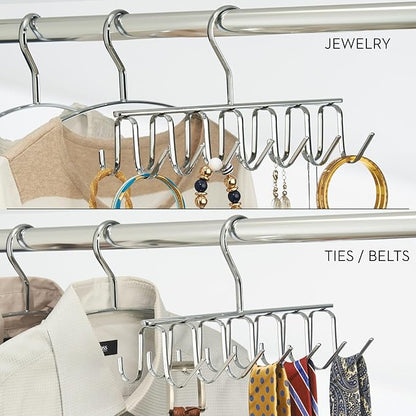 iDesign Axis Metal Hanger, Hanging Closet Organization Storage Holder, Men's Ties, Women's Shawls, Pashminas, Scarves, Clothing, Accessories, 14 Hooks, Tie and Belt Rack