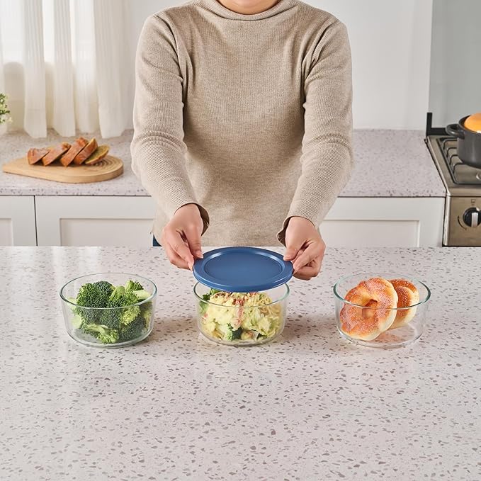 12-Piece Glass Food Storage Containers Set (6 Containers + 6 BPA-Free Lids) | 4-Cup, Leakproof | Microwave, Freezer, Oven & Dishwasher Safe | Ideal for Meal Prep & Pantry Organization, Deep Navy