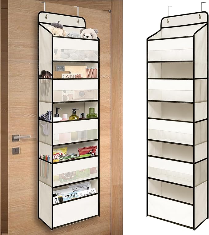 TYMENSH White Over Door Organizer with 5 Large Clear Pockets and 6 Side Mesh Pockets, Anti-Tilt Hanging Door Storage for Nursery, Bathroom, Closet, Bedroom, Dorm, Toys