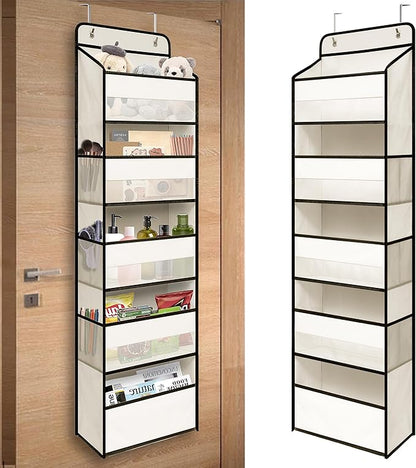 TYMENSH White Over Door Organizer with 5 Large Clear Pockets and 6 Side Mesh Pockets, Anti-Tilt Hanging Door Storage for Nursery, Bathroom, Closet, Bedroom, Dorm, Toys