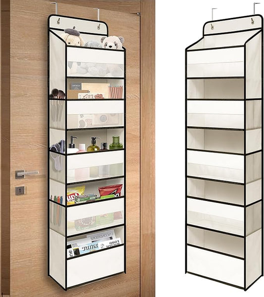 TYMENSH White Over Door Organizer with 5 Large Clear Pockets and 6 Side Mesh Pockets, Anti-Tilt Hanging Door Storage for Nursery, Bathroom, Closet, Bedroom, Dorm, Toys