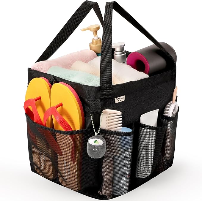 famichan Mesh Shower Caddy Portable, Dorm Room Essentials for College Students, Large Capacity with 8 Pockets Shower Bag for Camping,Swimming,Gym,Travel