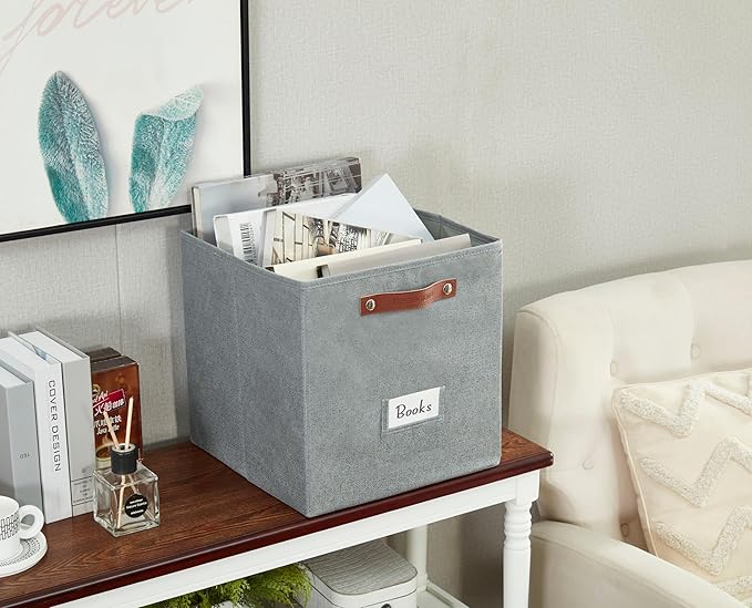 DECOMOMO Storage Cubes, 13x13x13 Storage Cube Bins with Labels, Fabric Organizer Bins (13" / 6pcs, Texture Grey)