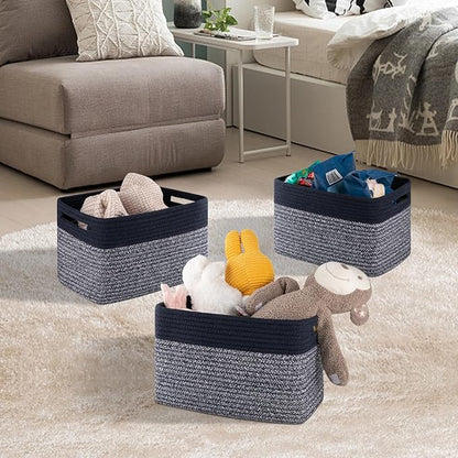 4 Pack Storage Baskets for Organizing, Woven Baskets for Shelves - Perfect for Toys, Books, Towels, and Clothes, Durable Gift Basket Bins Toy Storage, 12.7''L x9''W x7.8''H, Blue and Grey
