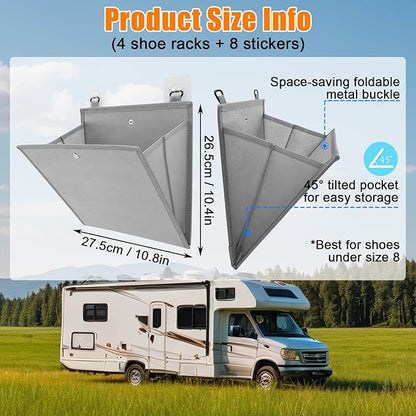 Wall Mounted Shoe Rack for RV Door, 2/4 Pack Hanging Organizer for Shoe Storage, Foldable Rack with Hooks, Wall Organizer for RV Storage and Organization (4)