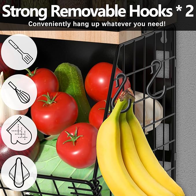 home Magnetic Shelf for Fridge with Wood Lid, Large Container Magnetic Spice Rack for Refrigerator,Fruit Potato and Onion Storage Bins, Pantry Organizers & Storage, Kitchen Counter, Cabinet