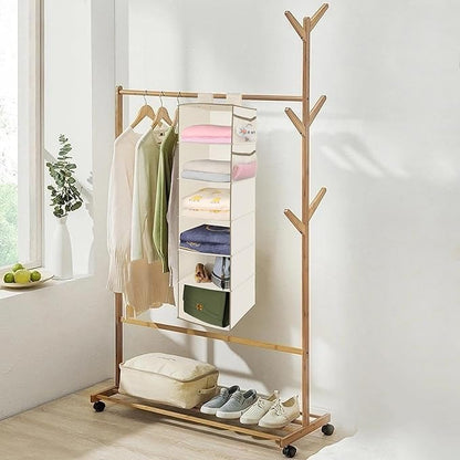 MAX Houser 6 Tier Shelf Hanging Closet Organizer, Closet Hanging Shelf with 2 Widen Straps for Storage, Foldable (Beige2) | Shelf