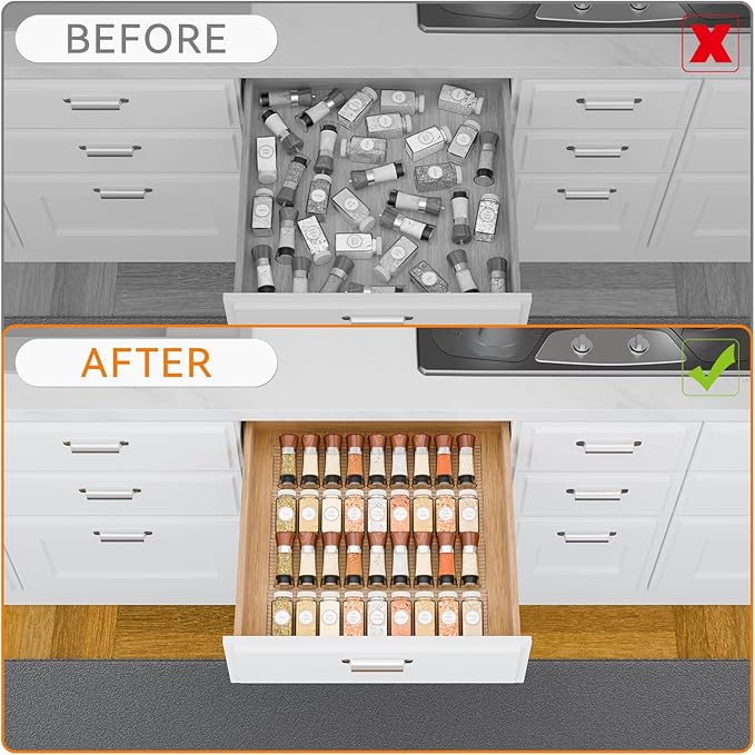 Yieach 8 Pack Adjustable Narrow In Drawer Spice Organizer - Expandable From 9'' to 17.7'' - Acrylic Drawer Seasoning Organizer,Clear Spice Drawer Insert Tray for Drawers Condiment,Jar Organization