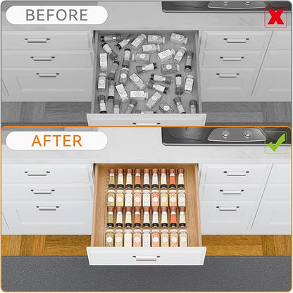 Yieach 8 Pack Adjustable Narrow In Drawer Spice Organizer - Expandable From 9'' to 17.7'' - Acrylic Drawer Seasoning Organizer,Clear Spice Drawer Insert Tray for Drawers Condiment,Jar Organization