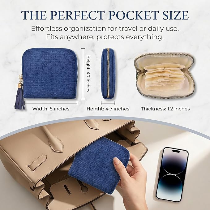 Vintage women's coin wallet jewelry storage bag, metal zipper multi-layer travel storage box, earrings, rings, necklaces, elegant storage bag, neutral Christmas and birthday gifts (Blue)