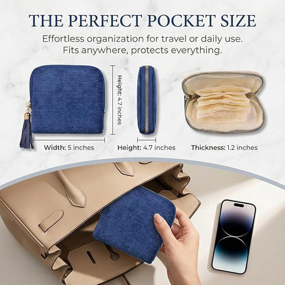 Vintage women's coin wallet jewelry storage bag, metal zipper multi-layer travel storage box, earrings, rings, necklaces, elegant storage bag, neutral Christmas and birthday gifts (Blue)