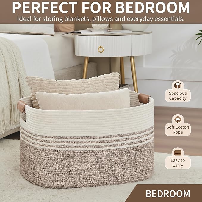 Extra Large Laundry Basket Hamper, 72L Cotton Rope Storage Bin for Blankets, Toys, Clothes, Decorative Nursery Hamper for Living Room, Baby Nursery, Bathroom, Bedroom, Kids Storage, Light Brown