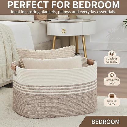 Extra Large Laundry Basket Hamper, 72L Cotton Rope Storage Bin for Blankets, Toys, Clothes, Decorative Nursery Hamper for Living Room, Baby Nursery, Bathroom, Bedroom, Kids Storage, Light Brown
