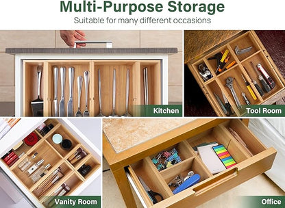 Kootek 6 Pcs Bamboo Drawer Organizer Utensil Tray Kitchen Storage Box 3-Size Versatile Dividers Cutlery Holders Bins Containers for Flatware Kitchen Utensils