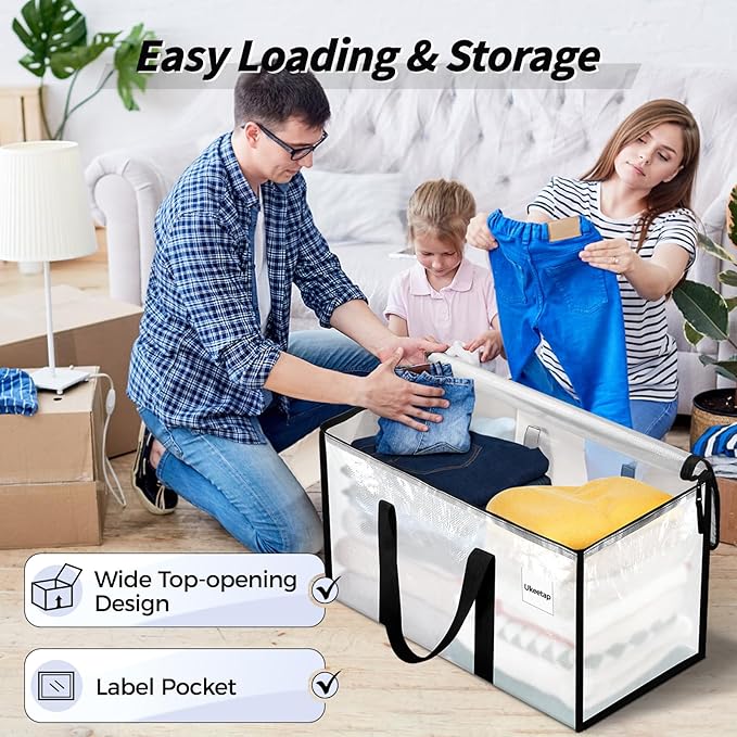 16 Pack Extra Large Heavy Duty Moving Bags, Clear Storage Bins with Lids, Reinforced Handles & Heavy-Duty Zippers Moving Boxes Storage Bags Totes for Clothes Packing, Dorms, College Supplies, Clear