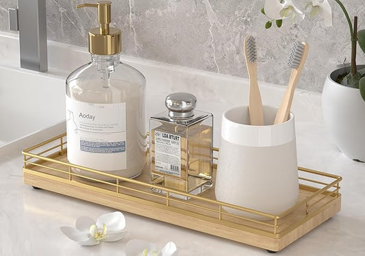 Wooden Decorative Tray, Oak 11.2" L Kitchen Countertop Soap Sponge Holder for Dresser Perfume Tray Jewelry Candle Nightstand Table Centerpieces for Dining Room Decor Natural