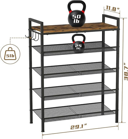 Shoe Rack for Entryway, Sturdy Metal Shoe Storage, 5 Tier Shoe Rack with Mesh Shelves, Adjustable Shoe Organizer for Closet, Front Door Entrance, Bedroom