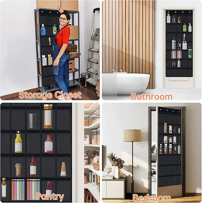 NiHome Multi-Functional 35 Pockets Door Hanging Organizer Fit for Stanley Tumbler in Kitchen, Pantry, Bedroom, Bathroom, Large Capacity Elastic Mesh Secure Storage Cup Holder, Foldable for Home and RV