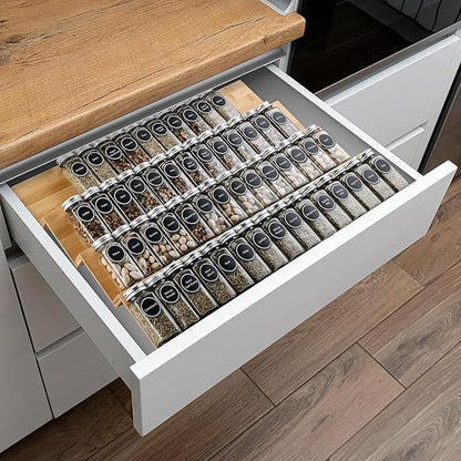 Mulush Bamboo Spice Rack Tray - Spice Drawer Organizer for Kitchen Cabinets Storage and Organization (Jars Not Included, 8 Individual Pieces, Not Adjustable)