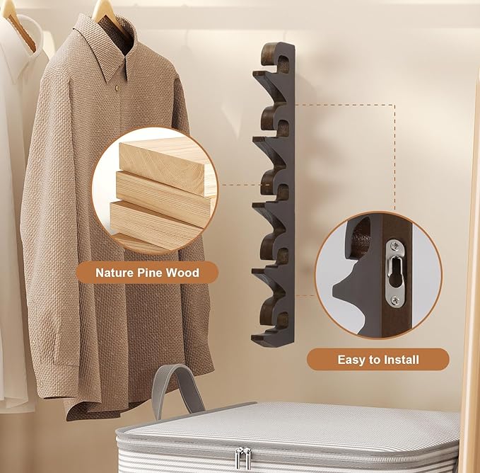Hat Rack Hats Organizer for Baseball Caps Wood Cap Storage Hat Hooks for Wall Baseball Hat Storage Organizer Hat Display Up to 20 Hats for Closet Wall, Set of 2