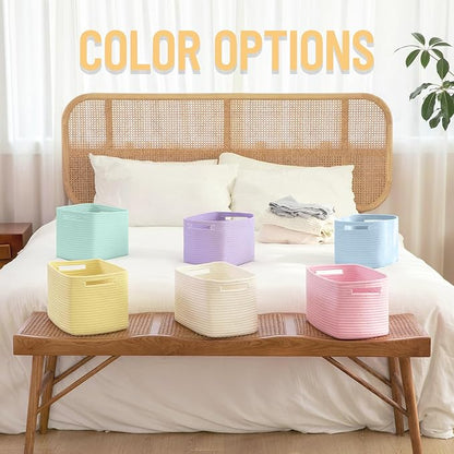 4 Pack Storage Baskets for Organizing Toys, Towels, and Clothes, Woven Basket for Shelves, Sturdy Nursery Cube Bins for Storage, 13''L x9''W x7.8''H, Blue