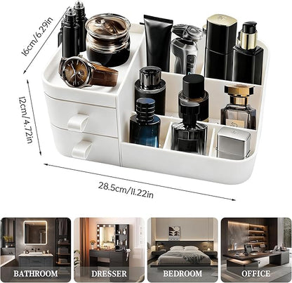 White Perfume Organizer for Men with Drawers, Cologne Organizer for Men, Mens Organizer for Cologne and Jewelry, Cologne Holder for Mens Dresser Bedroom, Bathroom Organizer and Storage