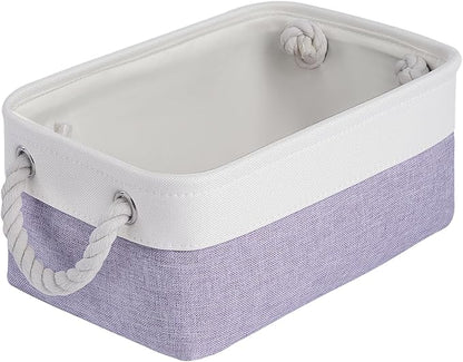Storage Baskets for Shelves 11.8x7.9x5.2 Inch, Foldable Fabric Storage Bins with Handles, Small Storage Baskets for Organizing Closet, Office, Home Organization (1-Pack, White&Purple)
