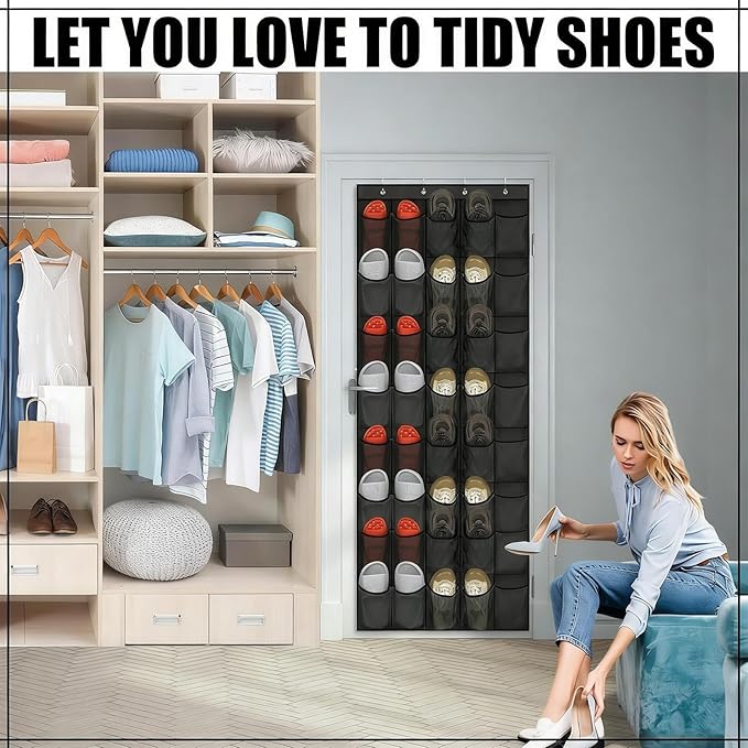 Over-The-Door Hanging Shoe Organizer, With 40 Pocket Storage, 67x194cm, Narrow Hanging Shoe Rack Fits, Door Mounted Storage Organizer, Foldable & Space Saving, For Bathroom, Pantry And Camping