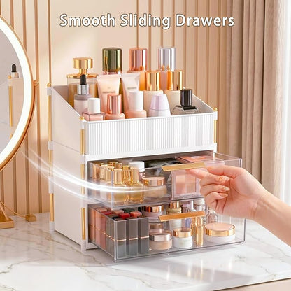 Large Capacity Makeup Organizer Countertop with Brush Holder, Vanity Skincare Perfume Storage Box for Bathroom, Mother's Day Birthday Anniversary Teen Girl Gifts for Women Mom
