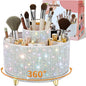 fanado Bling Diamond Makeup Brush Holder, 360° Rotating Makeup Organizer, 5 Slot Make up Brushes Cup for Countertop, Storage for Cosmetics Pen Eyeliner Skincare on the Vanity ((Diamond white AB)