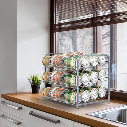 BTY Can Organizer for Pantry Stackable 2 Pack, Can Storage Organizer Rack Stacking Can Dispensers Small Space Holds up to 36 Cans for Pantry, Kitchen, Cabinet- Silver