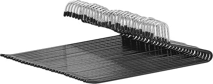 Amazon Basics Non-Slip Trouser/Slack Hangers, Pants Closet Organizer with Easy Slide Design, Metal with Rubber Coating, Black/Silver, 30-Pack