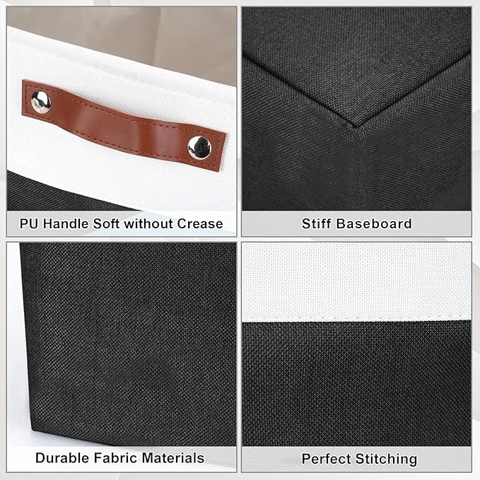 Bagnizer 13x13 Cube Storage Bins, Collapsible Fabric Storage Box, 4 Pack Closet Baskets with Handles for Organizing, Shelf, Toys, Clothes, Home, Office, Nursery (Black&White)