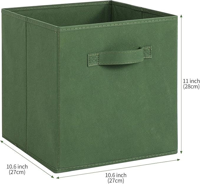 Stero Fabric Storage Bins 6 Pack Fun Colored Durable Storage Cubes with Fabric Handles Foldable Cube Baskets for Home, Kids Room, Closet and Toys Organization Dark Green
