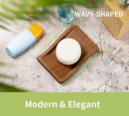 Wood Self-Draining Bar Soap Holder, Soap Dish with Draining, 3 Holes Design Keep Soap Saver Tray/Sponge Holder Dry, Bathroom/Kitchen Soap Case, Brown