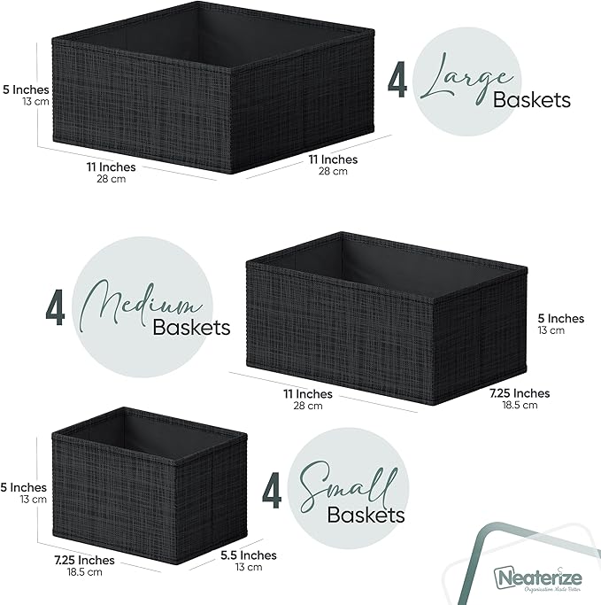 Drawer Organizer Clothes Set of 12 Black - Dresser Organizer For Nursery, Bedroom, Closet - The Perfect Baby Clothes Organizer and Storage & General Nursery Organization or Dresser Drawer Organizers