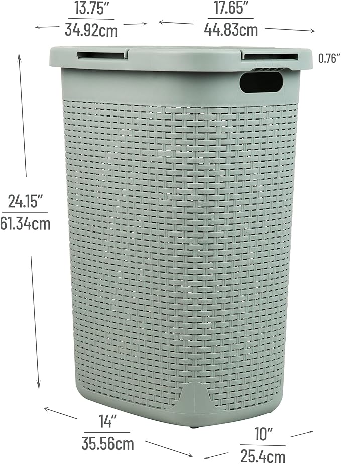 Mind Reader Slim Laundry Hamper with Lid, 60L Tall Clothes Basket, Narrow Tapered Design for Bathrooms, Closets and Laundry Rooms, Plastic, Mint
