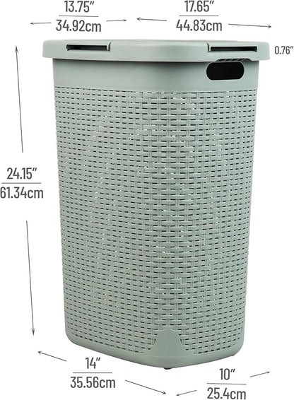 Mind Reader Slim Laundry Hamper with Lid, 60L Tall Clothes Basket, Narrow Tapered Design for Bathrooms, Closets and Laundry Rooms, Plastic, Mint