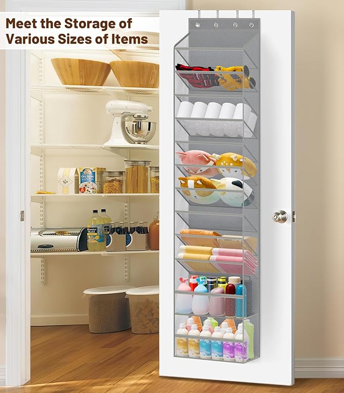 MISSLO 12 Tier Over the Door Shoe Organizer Breathable Mesh Hanging Shoe Rack for Closet Storage Shoe Holder for Door Fit 24 Pairs Sandals, Heels, Boots (Grey)
