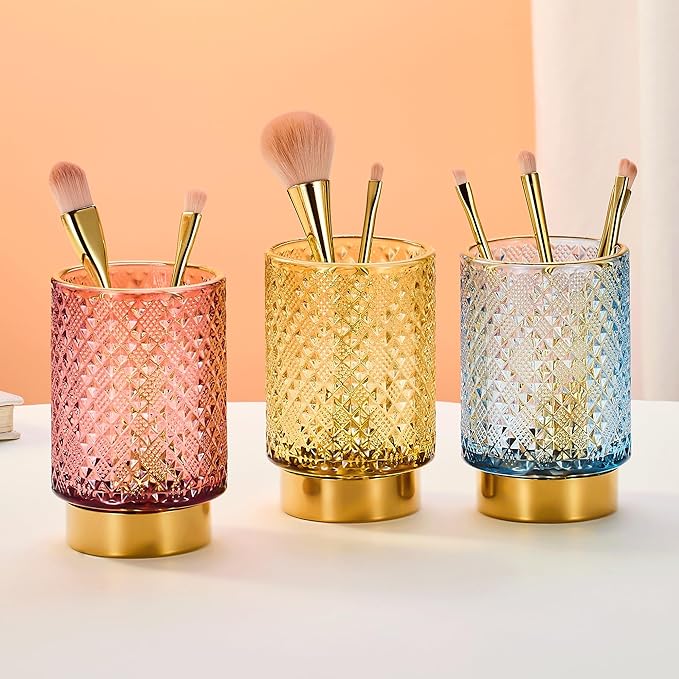 Makeup Brush Holder Organizer,Toothbrush Holders,Desk Pen Pencil Holder,Multifunctional Vintage Glass Brush Cup（A45-2-US）