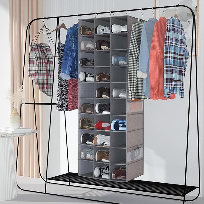 Libeder 30 Section Hanging Shoe Organizer for Closet, Hanging Closet Organizers with 6 Side Mesh Pockets, Shoe Storage Hanging Shoe Rack, Space Saving Shoe Holder