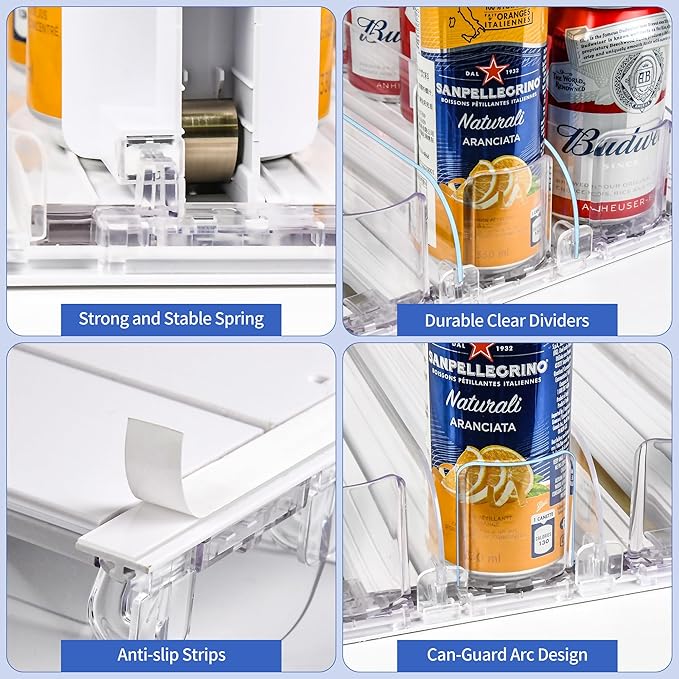 Automatic Soda Can Dispenser for Refrigerator – 5-Row Drink Organizer Holds 25 Cans, Spring-Loaded Pusher, Fits 12oz/16oz/20oz Bottles, No-Tool Assembly