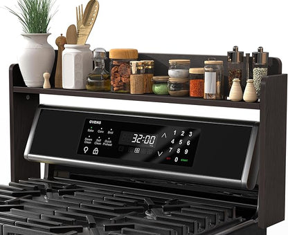 MyLifeUNIT Over The Stove Shelf, 31.5" Wood Stove Top Shelf for Back of Gas Stove, Electric Stove or Curved Stove Spice Rack Shelf for Countertop, Black